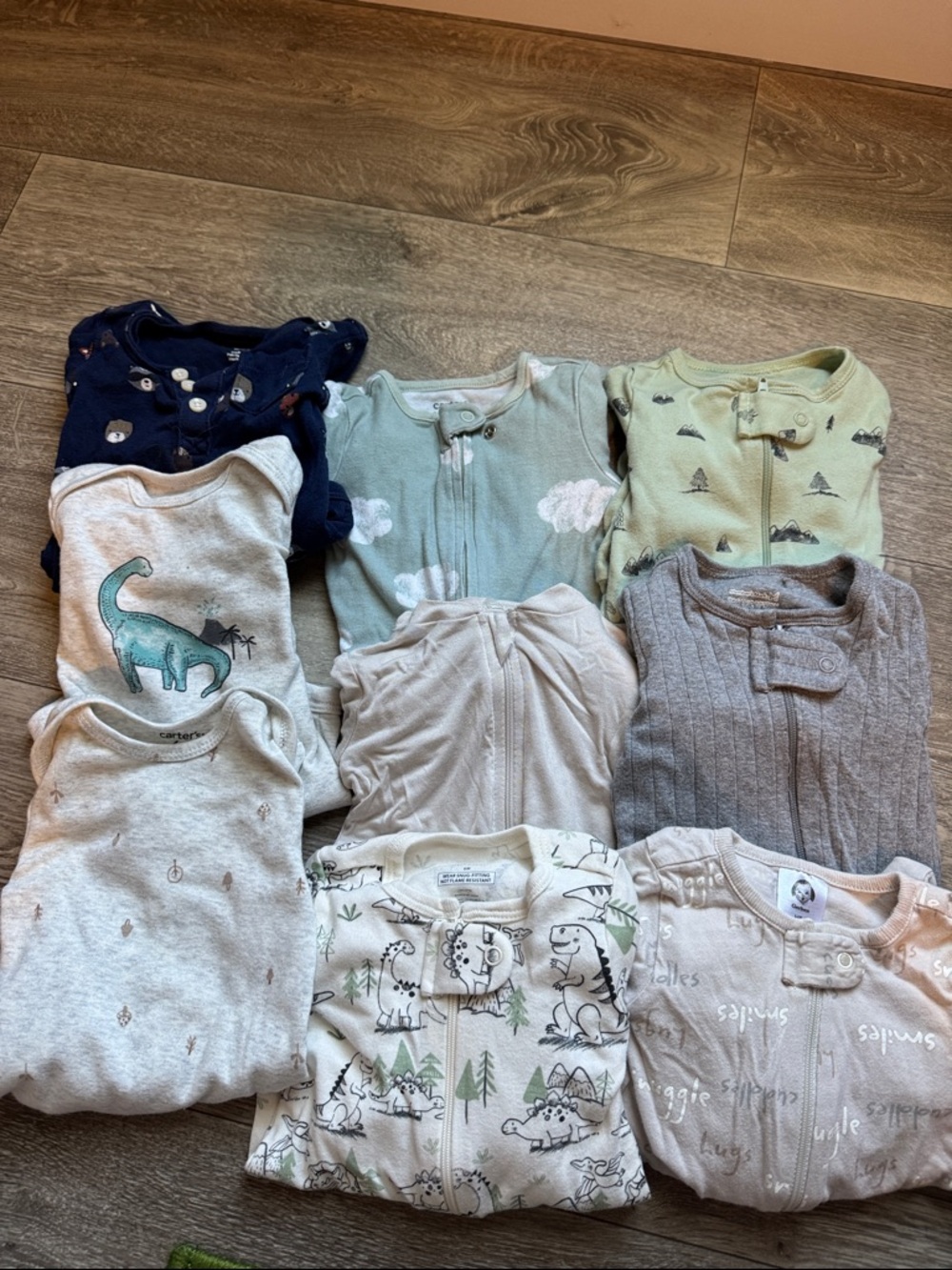 Baby Neutral & Green Sleep and Play Bundle - Dino & Cloud Prints
